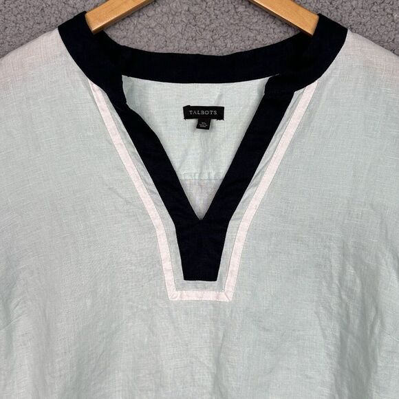 Talbots Top Shirt Linen Womens Mint Green Size XL Long Sleeve Classic Summer - Picture 3 of 11
